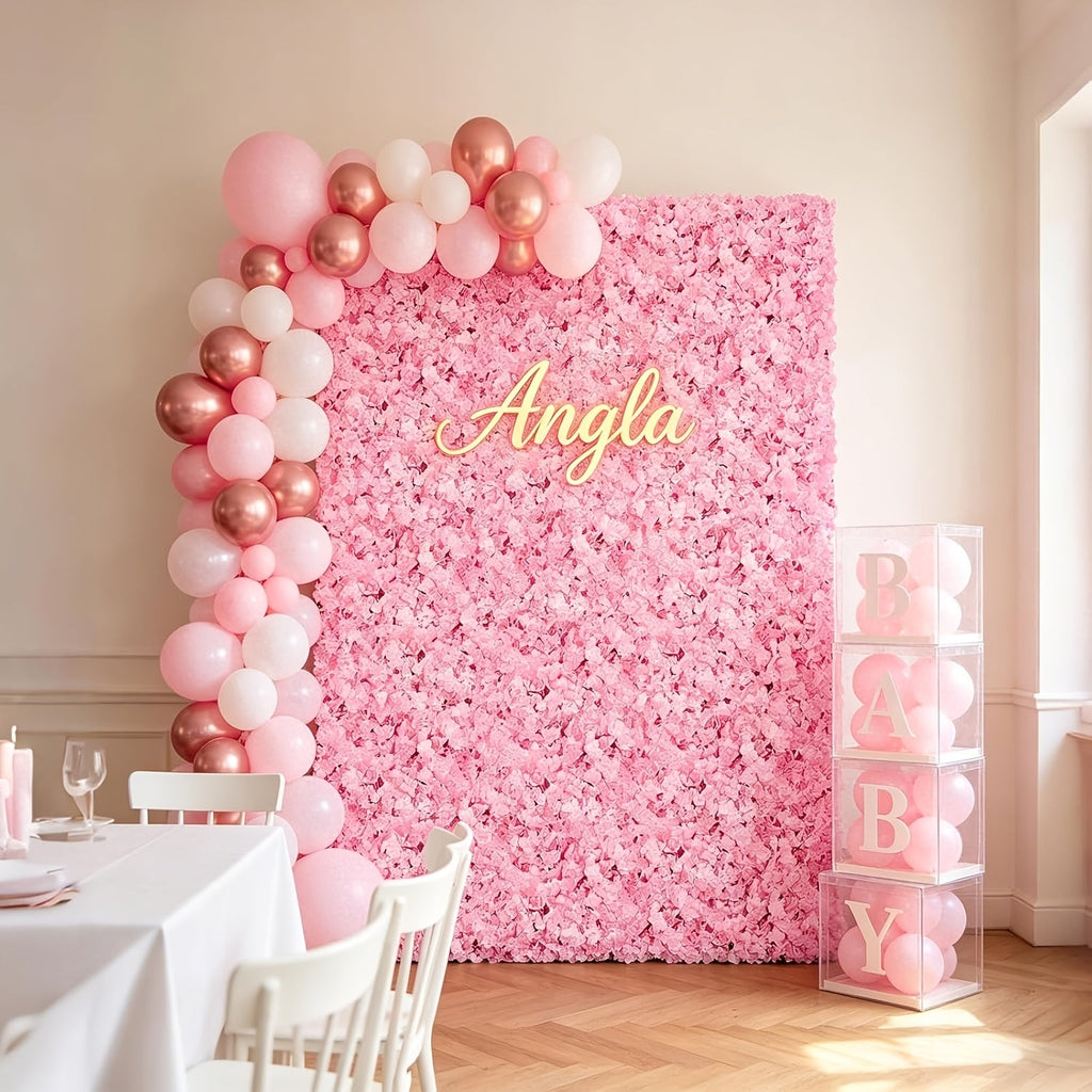 8pcs Light Pink Artificial Hydrangea Flower Wall Panel, 3D Dense Flower Backdrop, Reusable Floral Wall Decor for Wedding Ceremony, Birthday Party, Gender Reveal, Photo Booth, Indoor & Outdoor Events