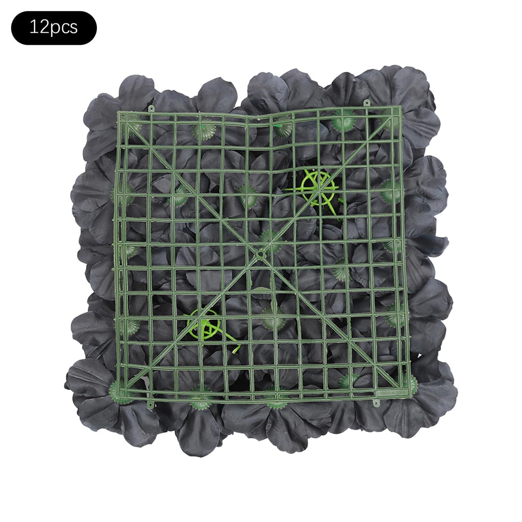 12pcs PRIMEGAE Artificial Flower Wall Panels with Dahlia Rose Hydrangea Panels - 24in Black Suitable for, Wedding, Party Backdrop, Plastic Flower Panels for Decoration, Installation (No Maintenance Required)