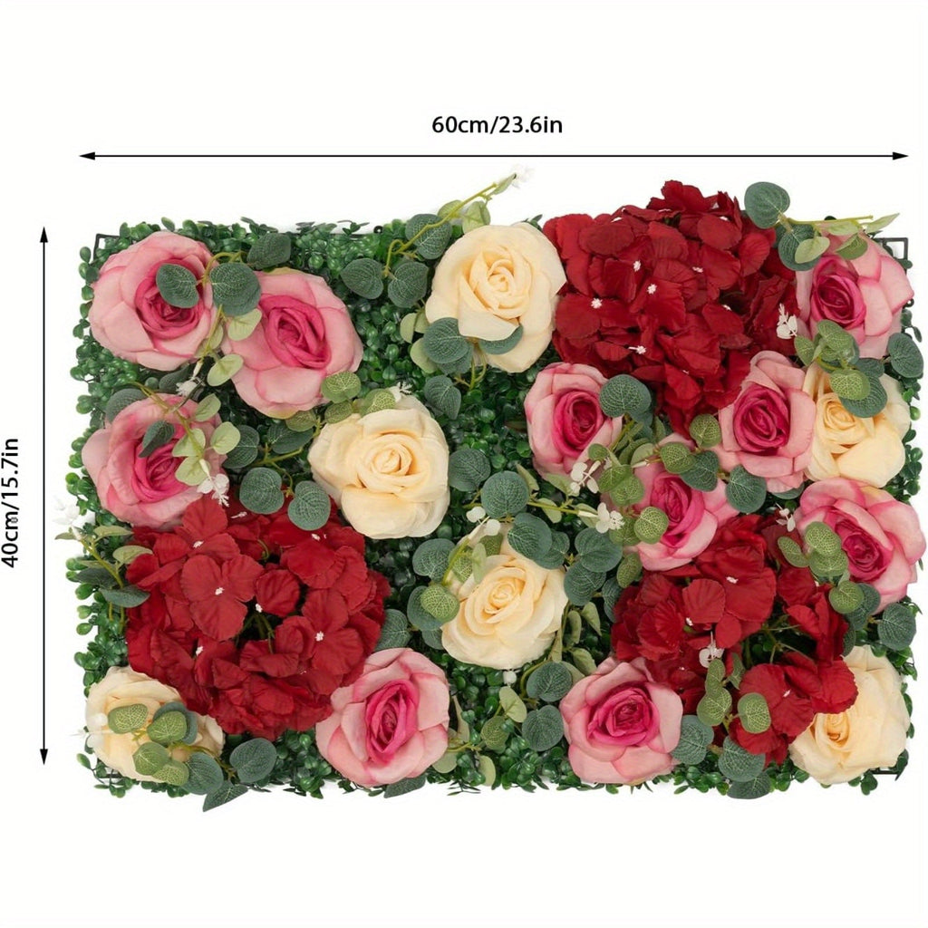 Artificial Flower Wall Panels, 12pcs 40x60cm Flower Wall Mat Silk Rose Flower Wall Decor, 3D Flower Wall Panel for Backdrop Wedding Birthday Party Home Decorations (12pcs, 15.7 * 23.6in)