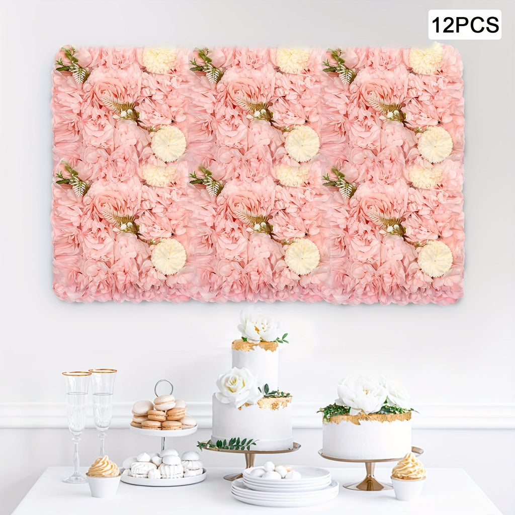 3D Flower Wall Panel-12pcs Artificial Flower Wall Background Rose Mat for Wedding Backdrop Wall Decor Shop Photo Backdrop Floral Wall Arrangement 15*15in, 38 * 38cm