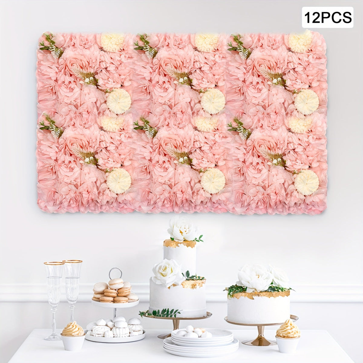 3D Flower Wall Panel-12pcs Artificial Flower Wall Background Rose Mat for Wedding Backdrop Wall Decor Shop Photo Backdrop Floral Wall Arrangement 15*15in, 38 * 38cm