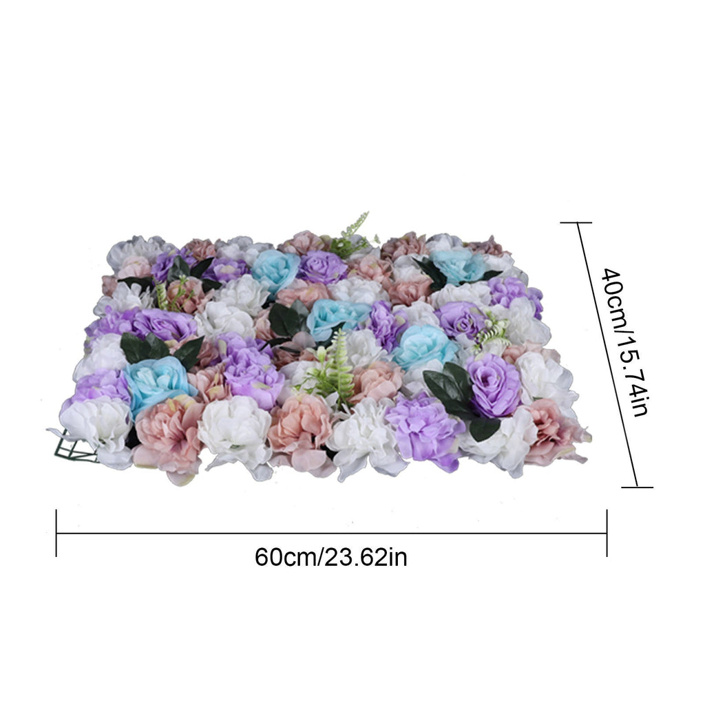 12pcs Romantic Artificial Flower Wall Panels in Lavender & Purple Roses with Blue Hydrangeas - Perfect for Wedding Backdrops, Photo Areas, Candy Walls, Home & Store Displays, Party Decor, 40 x 60 Inches, Flower Decor