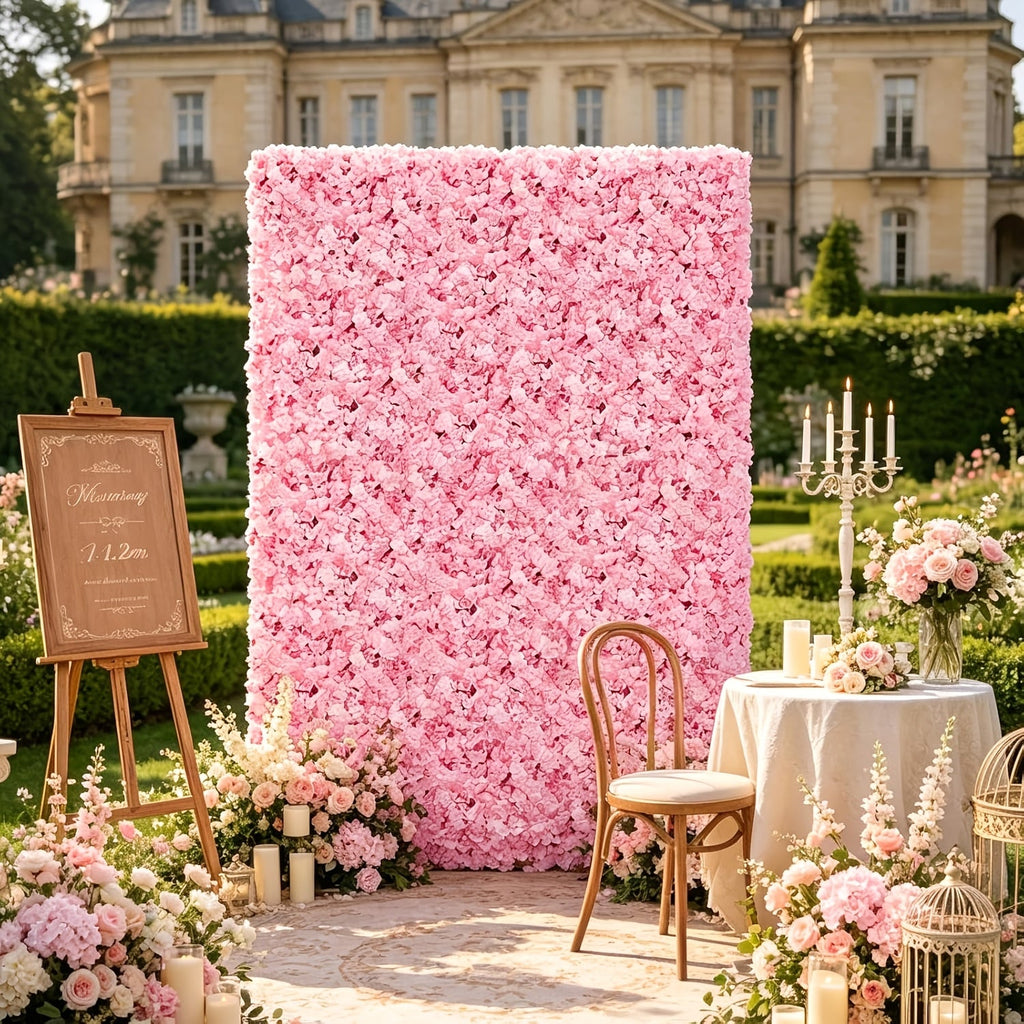 8pcs Light Pink Artificial Hydrangea Flower Wall Panel, 3D Dense Flower Backdrop, Reusable Floral Wall Decor for Wedding Ceremony, Birthday Party, Gender Reveal, Photo Booth, Indoor & Outdoor Events