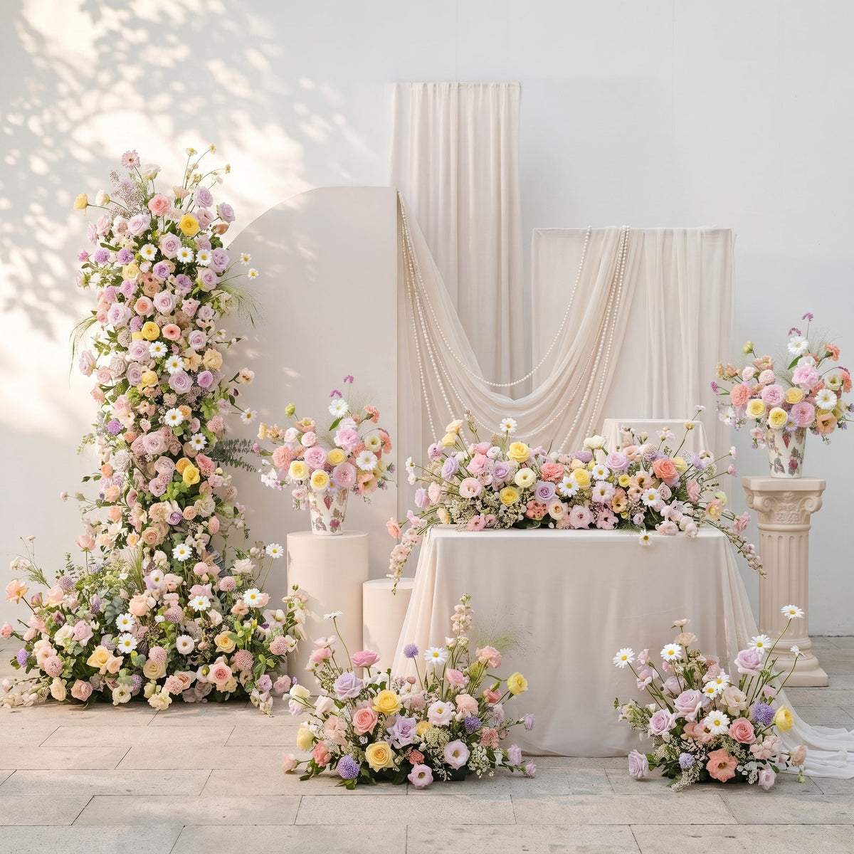 White & Pink Silk Wedding Full Floral Decor Set Arch Aisle Table Flower Arrangement for Romantic Weddings & Proposals | Wedding Floral Decor