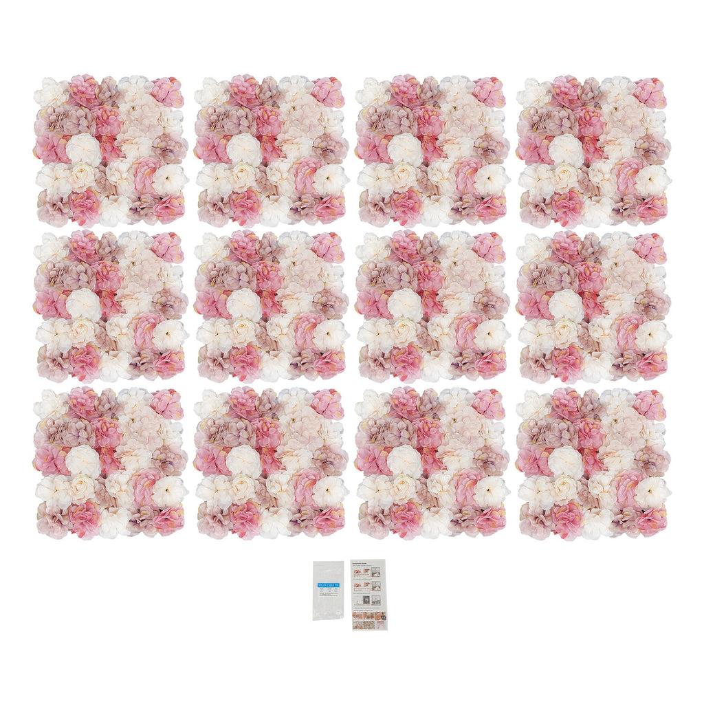 12pcs Pack Panel Artificial Flower Wall Backdrop Suitable for Weddings, Birthdays, Graduation - Hanging Panels with White, Champagne & Pink Blooms, Plastic Floral Panels for Parties, Setup for Decor,