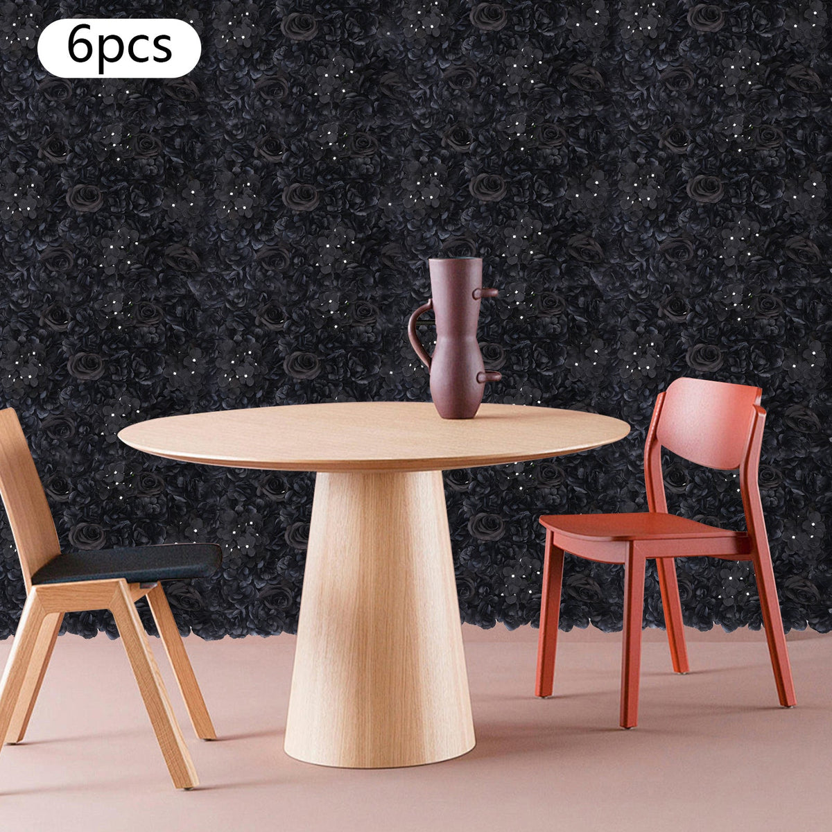 6pcs Black Flower Wall Panels, Artificial Flower Wall Panels, Flower Panels for Backdrop, 60 X 40 Cm/23.62 X 15.75 Inches, for Gardens, Patios, Landscapes