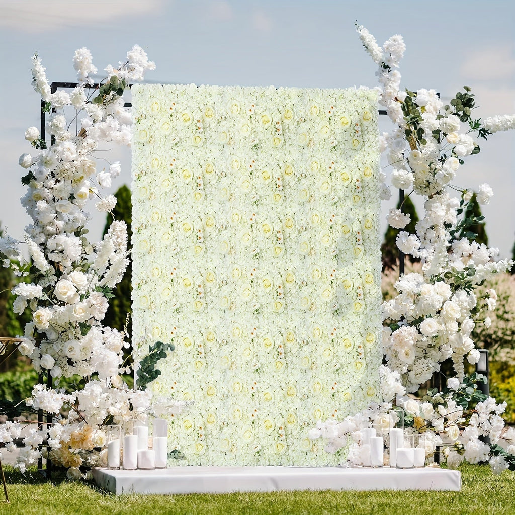 [Wedding Anniversary Party] 36pcs 15x15 Inches 3D Artificial Floral Wall Panels White Floral Wall Backdrop for Wedding Anniversary Party Decorations