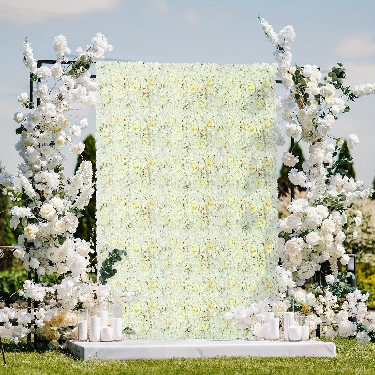 [Wedding Anniversary Party] 36pcs 15x15 Inches 3D Artificial Floral Wall Panels White Floral Wall Backdrop for Wedding Anniversary Party Decorations