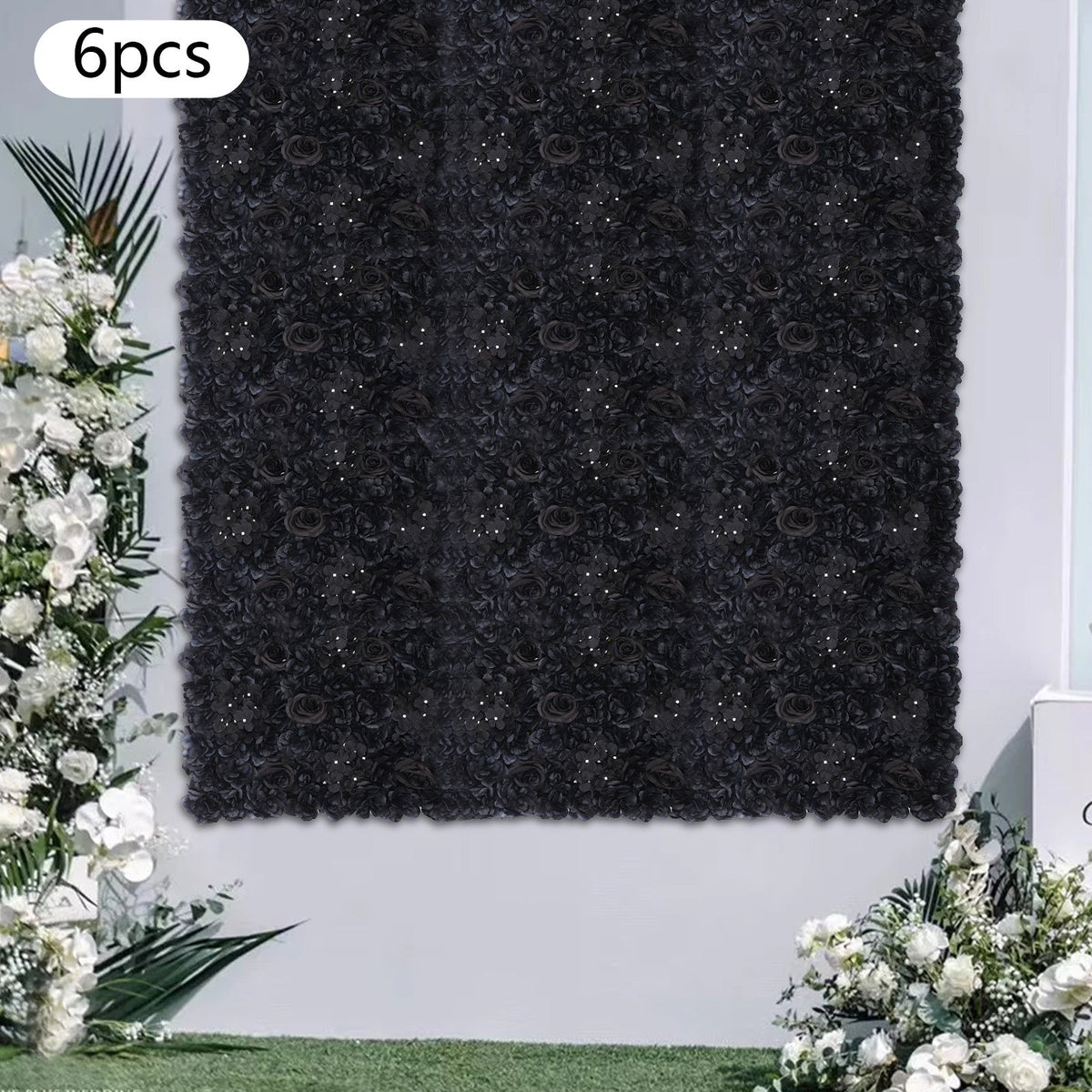 6pcs Black Flower Wall Panels, Artificial Flower Wall Panels, Flower Panels for Backdrop, 60 X 40 Cm/23.62 X 15.75 Inches, for Gardens, Patios, Landscapes
