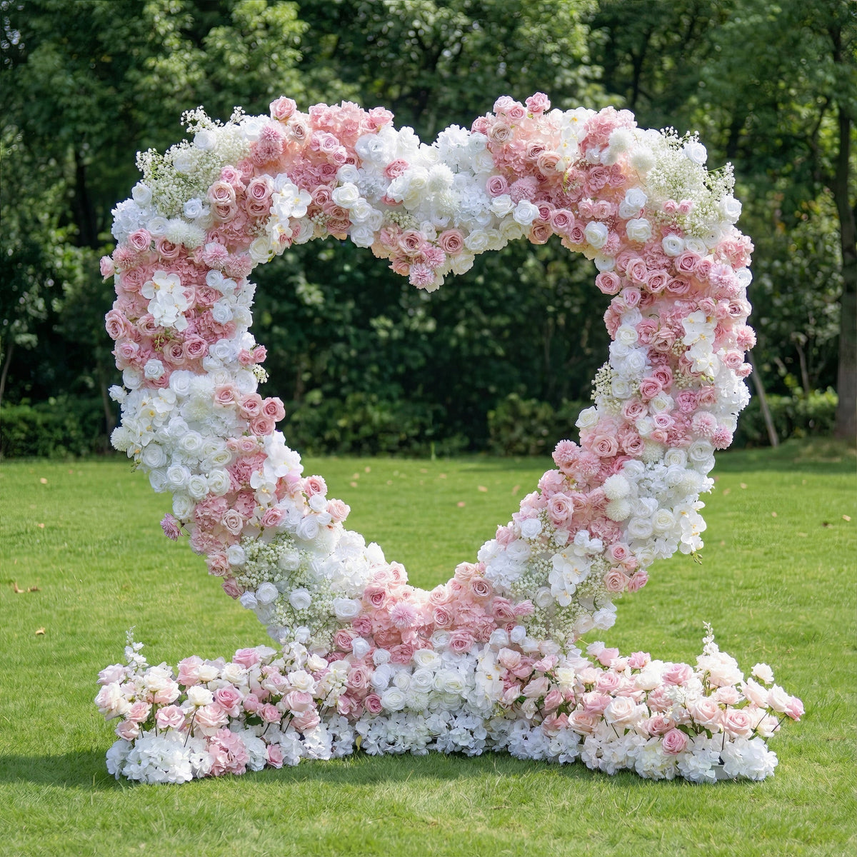 Valar Flowers Heart-Shaped Pink & White Floral Arch: Romantic Proposal & Wedding Backdrop-VA-366 | Elegant Event Decor