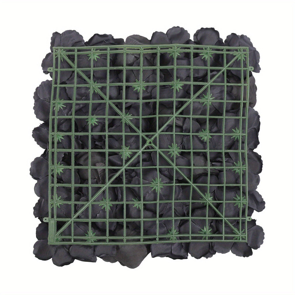 15" X 15" Black Rose Artificial Flower Wall Panels, 12pcs Artificial Flowers Decoration, Artificial Flower Wall Panel, Black Flowers Wall Rose Wall Background, 3D Floral Backdrop Wall Decor