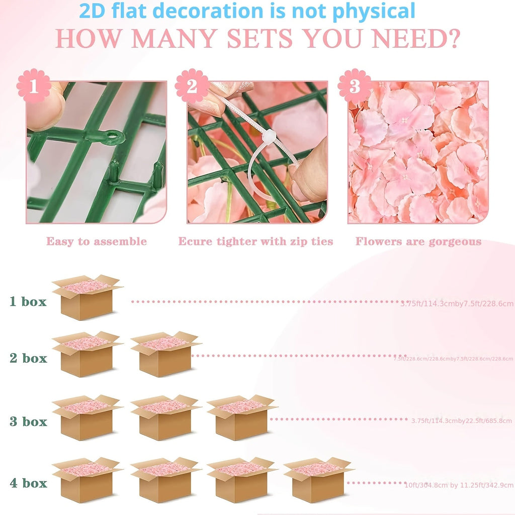 12pcs Blush & Flower Wall Panels - Realistic 2D Flat Artificial Flower Backdrop, Install Wedding/ Decoration, 15x15 Inches for Photo Booth Background, No Maintenance Required Suitable for Wedding Backdrop, 2D Flat
