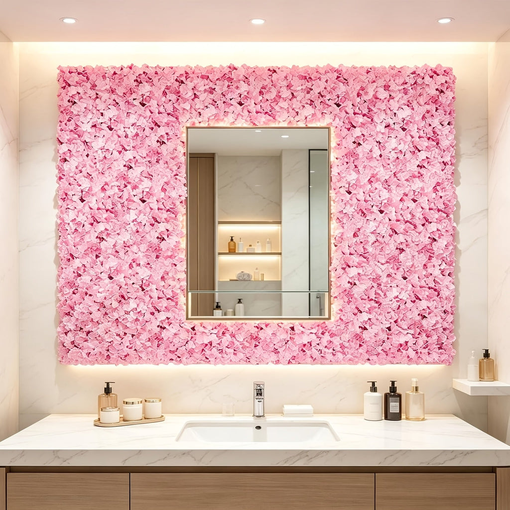 8pcs Light Pink Artificial Hydrangea Flower Wall Panel, 3D Dense Flower Backdrop, Reusable Floral Wall Decor for Wedding Ceremony, Birthday Party, Gender Reveal, Photo Booth, Indoor & Outdoor Events