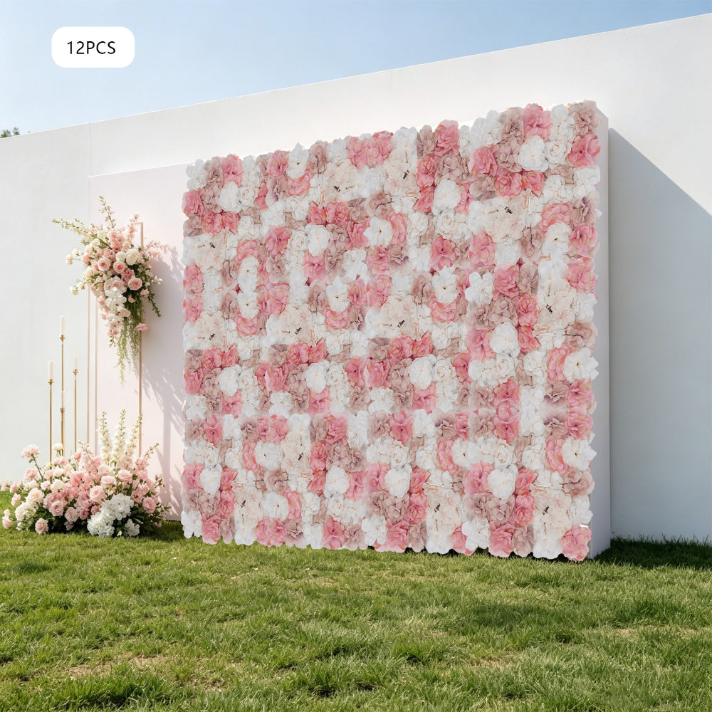 12pcs Pack Panel Artificial Flower Wall Backdrop Suitable for Weddings, Birthdays, Graduation - Hanging Panels with White, Champagne & Pink Blooms, Plastic Floral Panels for Parties, Setup for Decor,