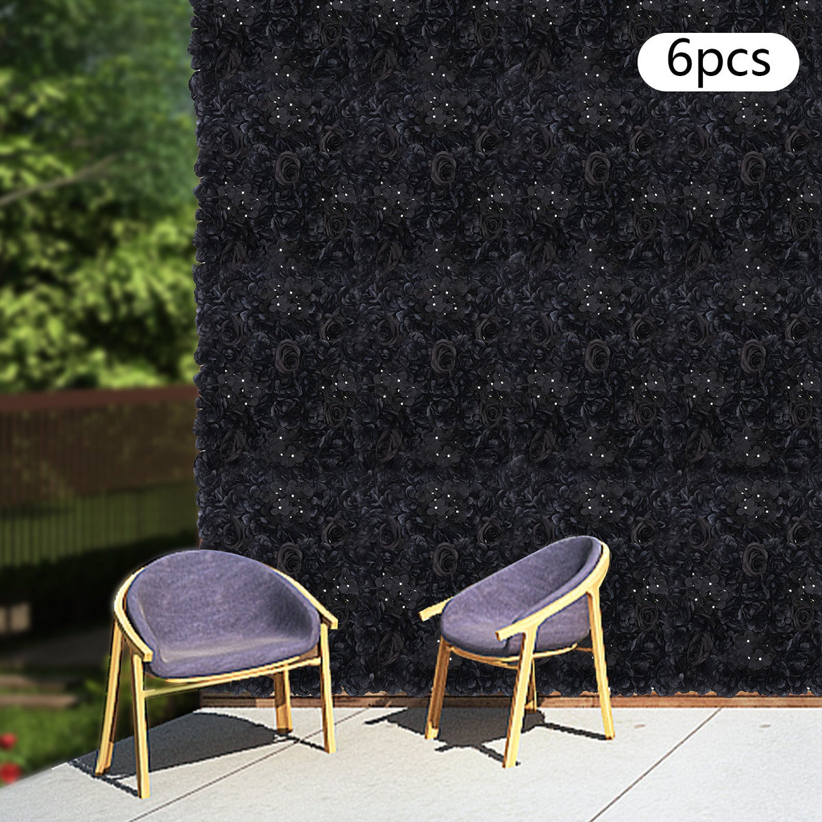 6pcs Black Flower Wall Panels, Artificial Flower Wall Panels, Flower Panels for Backdrop, 60 X 40 Cm/23.62 X 15.75 Inches, for Gardens, Patios, Landscapes