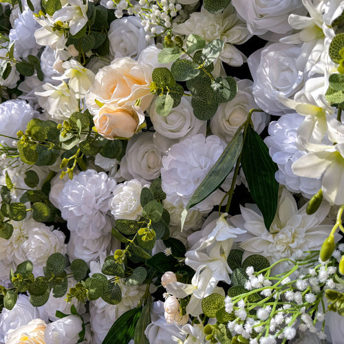 Exquisite All - White Artificial Flower Wall - The Epitome of Elegant and Romantic Style for Weddings and Events-VF-805 | Event Backdrop | Free Shipping
