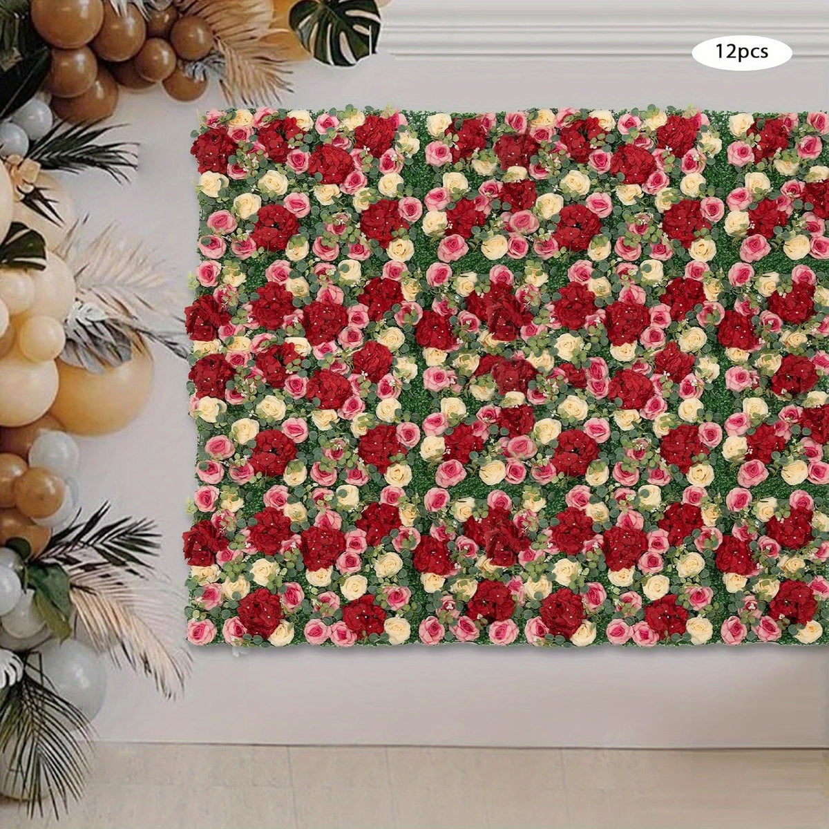Artificial Flower Wall Panels, 12pcs 40x60cm Flower Wall Mat Silk Rose Flower Wall Decor, 3D Flower Wall Panel for Backdrop Wedding Birthday Party Home Decorations (12pcs, 15.7 * 23.6in)