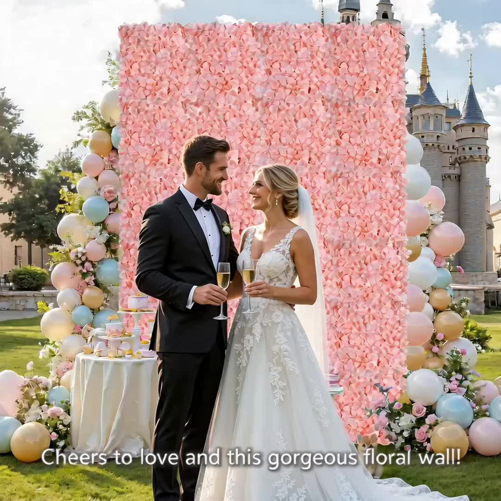 Photography Backdrop 24pcs Simulated Flower Wall for Easy Installation, Mother's Day, Wedding, Wedding Ceremony, Party Backdrop, Photography Props, Simulated Flower Arrangement Decoration (15 X 15 Inches)
