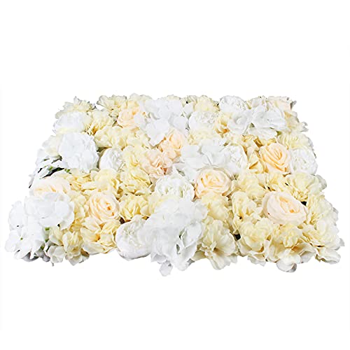 DNYSYSJ Flower Wall 12PCS 23.62"" x 15.75"" x 0.79"" Lifelike Pink & White Hydrangea Artificial Flowers Panel Silk Fabric Floral Wall Mat Rose Flower Wall Backdrop Decors, VUIFGBP4HRP04 - Gradient Champagne / 12 pieces