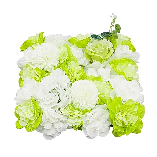 DNYSYSJ Flower Wall 12PCS 23.62"" x 15.75"" x 0.79"" Lifelike Pink & White Hydrangea Artificial Flowers Panel Silk Fabric Floral Wall Mat Rose Flower Wall Backdrop Decors, VUIFGBP4HRP04 - Light Green / 12 pieces