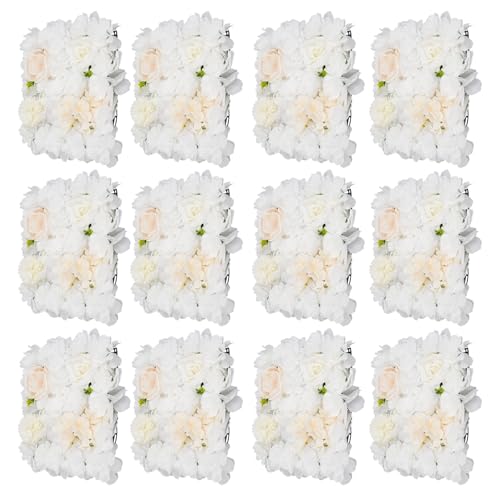 DNYSYSJ Flower Wall 12PCS 23.62"" x 15.75"" x 0.79"" Lifelike Pink & White Hydrangea Artificial Flowers Panel Silk Fabric Floral Wall Mat Rose Flower Wall Backdrop Decors, VUIFGBP4HRP04 - White Rose Hydrangea Dahlia / 12 pieces