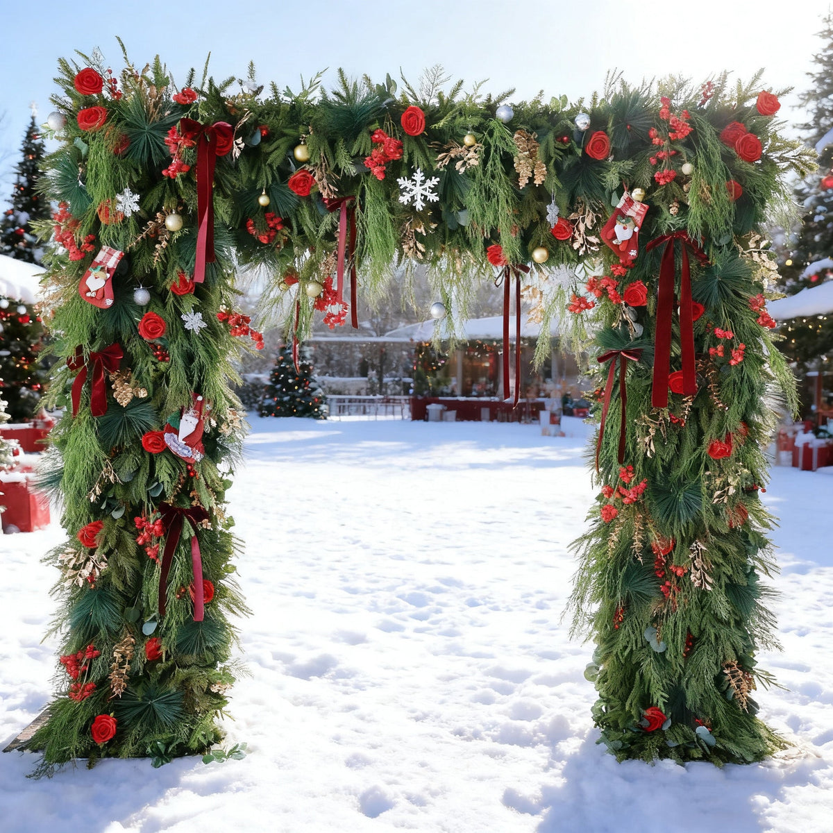 ValarFlowers Christmas Themed Floral Arch: A Festive. Enchanting Masterpiece for Holiday Celebrations-VF-491-1 | Elegant Event Decor