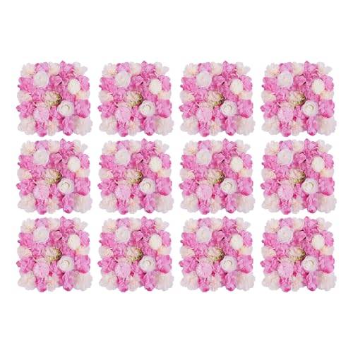DNYSYSJ Flower Wall 12PCS 23.62"" x 15.75"" x 0.79"" Lifelike Pink & White Hydrangea Artificial Flowers Panel Silk Fabric Floral Wall Mat Rose Flower Wall Backdrop Decors, VUIFGBP4HRP04 - Light Pink White / 12 pieces