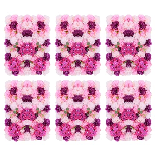 DNYSYSJ Flower Wall 12PCS 23.62"" x 15.75"" x 0.79"" Lifelike Pink & White Hydrangea Artificial Flowers Panel Silk Fabric Floral Wall Mat Rose Flower Wall Backdrop Decors, VUIFGBP4HRP04 - Gradient Purple / 6 pieces