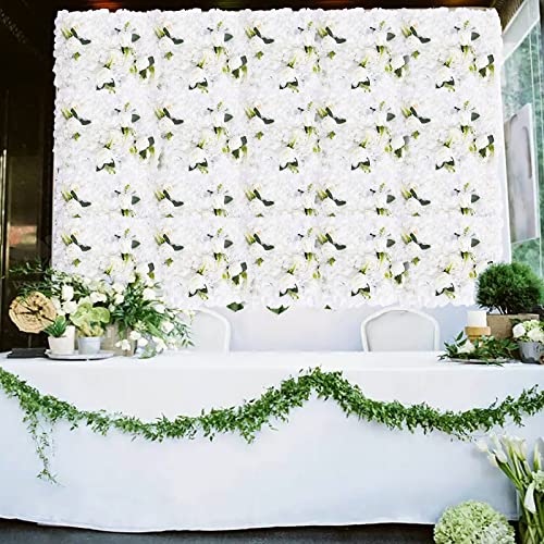 DNYSYSJ Flower Wall 12PCS 23.62"" x 15.75"" x 0.79"" Lifelike Pink & White Hydrangea Artificial Flowers Panel Silk Fabric Floral Wall Mat Rose Flower Wall Backdrop Decors, VUIFGBP4HRP04 - White Rose & Peony / 6 pieces