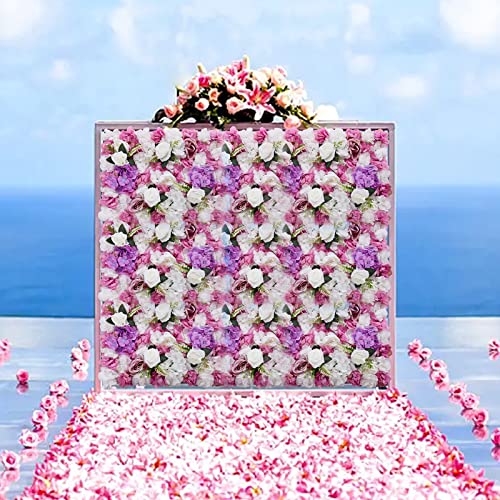 Artificial Flower Wall Panel，6 Pack Silk Mesh Wall Background 24 * 16 inch for Flower Wall Wedding Party Baby Bridal Shower Tea Party Decoration（ Pink White Purple） - Pink, White, Purple