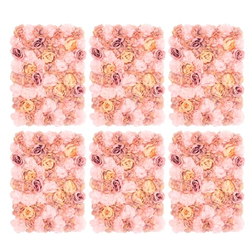 DNYSYSJ Flower Wall 12PCS 23.62"" x 15.75"" x 0.79"" Lifelike Pink & White Hydrangea Artificial Flowers Panel Silk Fabric Floral Wall Mat Rose Flower Wall Backdrop Decors, VUIFGBP4HRP04 - Blush Champagne / 6 pieces