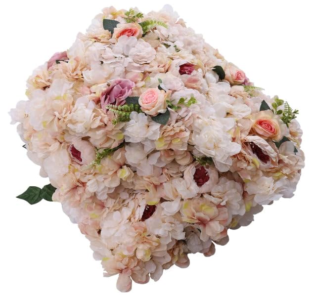 Flower Wall Panel Floral Backdrop, Artificial Pink and Yellow Flower Wall Decor Set, 3D Silk Rose Floral Panel, for Wedding, Party, Home Decoration, Photo Background 24 * 16in Set of 6