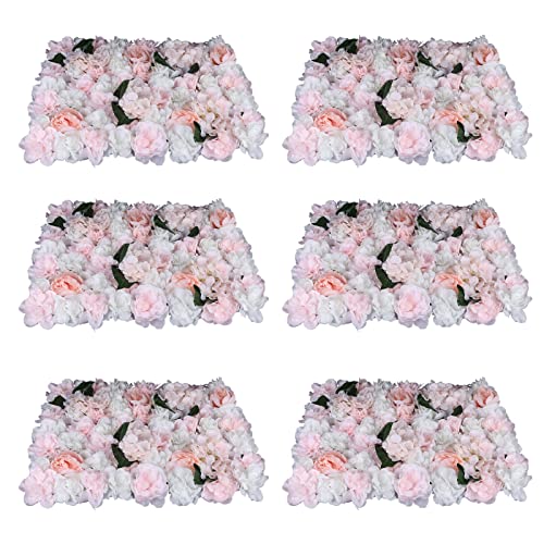 DNYSYSJ Flower Wall 12PCS 23.62"" x 15.75"" x 0.79"" Lifelike Pink & White Hydrangea Artificial Flowers Panel Silk Fabric Floral Wall Mat Rose Flower Wall Backdrop Decors, VUIFGBP4HRP04 - Gradient Pink / 12 pieces