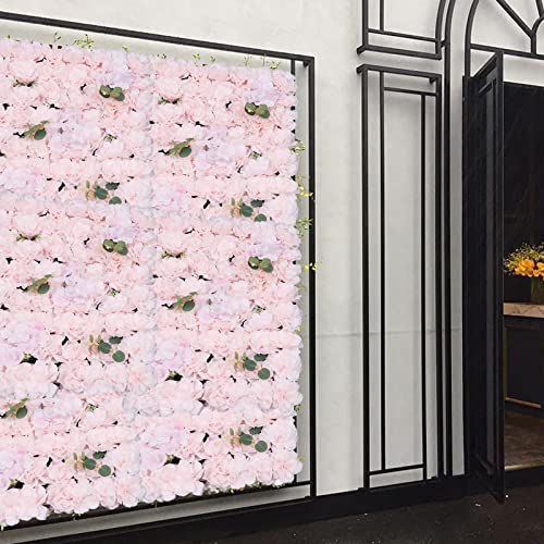 DNYSYSJ Flower Wall 12PCS 23.62"" x 15.75"" x 0.79"" Lifelike Pink & White Hydrangea Artificial Flowers Panel Silk Fabric Floral Wall Mat Rose Flower Wall Backdrop Decors, VUIFGBP4HRP04 - Light Pink / 12 pieces