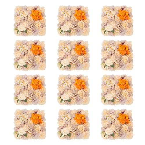 DNYSYSJ Flower Wall 12PCS 23.62"" x 15.75"" x 0.79"" Lifelike Pink & White Hydrangea Artificial Flowers Panel Silk Fabric Floral Wall Mat Rose Flower Wall Backdrop Decors, VUIFGBP4HRP04 - Cream Peach & Dusty Mauve Lavender / 12 PCS