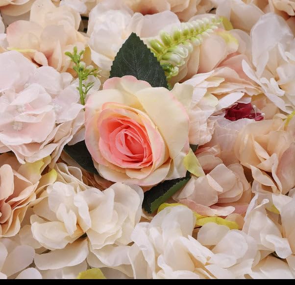 Flower Wall Panel Floral Backdrop, Artificial Pink and Yellow Flower Wall Decor Set, 3D Silk Rose Floral Panel, for Wedding, Party, Home Decoration, Photo Background 24 * 16in Set of 6