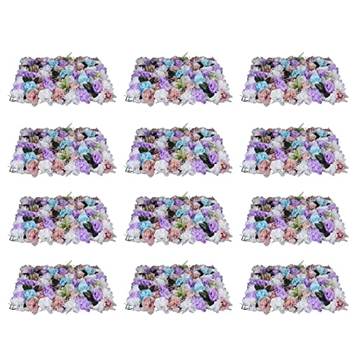 DNYSYSJ Flower Wall 12PCS 23.62"" x 15.75"" x 0.79"" Lifelike Pink & White Hydrangea Artificial Flowers Panel Silk Fabric Floral Wall Mat Rose Flower Wall Backdrop Decors, VUIFGBP4HRP04 - Spring Mix-2 / 12 pieces