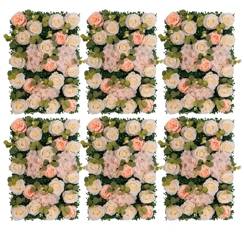 Flower Wall Backdrop 6 Panels 24x16 Inch Dusty Blue - Blush Pink & Champagne Mix Rose / 6 Panels Set