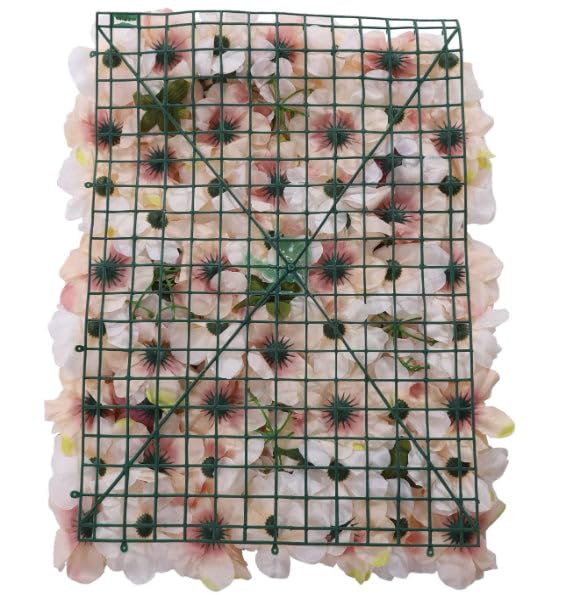 Flower Wall Panel Floral Backdrop, Artificial Pink and Yellow Flower Wall Decor Set, 3D Silk Rose Floral Panel, for Wedding, Party, Home Decoration, Photo Background 24 * 16in Set of 6