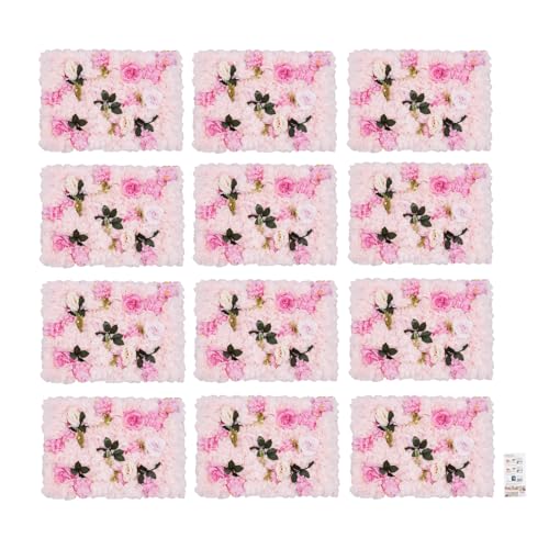 Flower Wall Panel Backdrop 12 Pcs 24 x 16 Inch Artificial 3D Silk Dahlia Rose Wall Floral Backdrop for Wedding Party Baby Bridal Shower Decor, Wall Flower Backdrop Decoration (Yellow Pink) - Pink