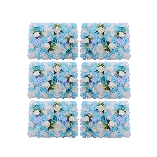 DNYSYSJ Flower Wall 12PCS 23.62"" x 15.75"" x 0.79"" Lifelike Pink & White Hydrangea Artificial Flowers Panel Silk Fabric Floral Wall Mat Rose Flower Wall Backdrop Decors, VUIFGBP4HRP04 - Lake Blue Peony & Roses / 6 pieces
