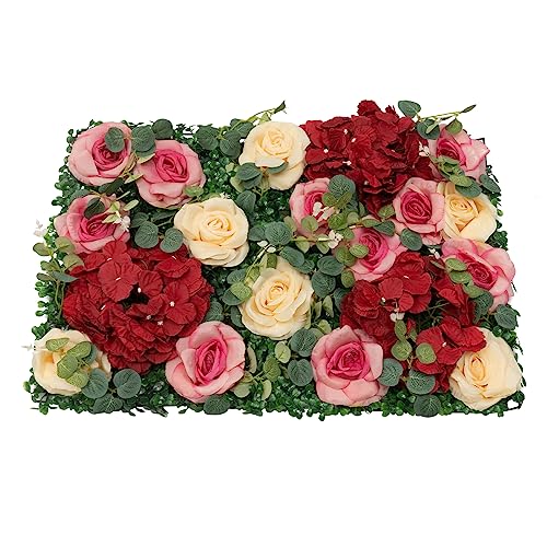 DNYSYSJ Flower Wall 12PCS 23.62"" x 15.75"" x 0.79"" Lifelike Pink & White Hydrangea Artificial Flowers Panel Silk Fabric Floral Wall Mat Rose Flower Wall Backdrop Decors, VUIFGBP4HRP04 - Rose & Hydrangea / 12 pieces