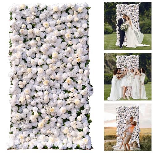 Artificial Luxury‌ Flower Wall Panels, Gorgeous 3D Silk Floral Backdrop for Wedding, Baby Show, Party and Home Decor, Quick Assembly/Storage, Both Eco ＆ Pet Friendly - Whiterose / 4ft*8ft