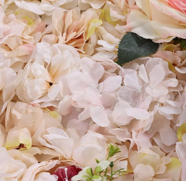 Flower Wall Panel Floral Backdrop, Artificial Pink and Yellow Flower Wall Decor Set, 3D Silk Rose Floral Panel, for Wedding, Party, Home Decoration, Photo Background 24 * 16in Set of 6