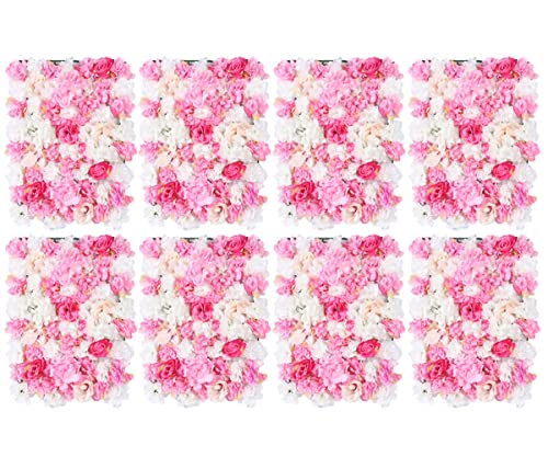 DNYSYSJ Flower Wall 12PCS 23.62"" x 15.75"" x 0.79"" Lifelike Pink & White Hydrangea Artificial Flowers Panel Silk Fabric Floral Wall Mat Rose Flower Wall Backdrop Decors, VUIFGBP4HRP04 - Pink and White / 12 pieces