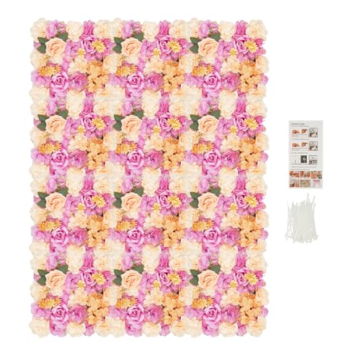 DNYSYSJ Flower Wall 12PCS 23.62"" x 15.75"" x 0.79"" Lifelike Pink & White Hydrangea Artificial Flowers Panel Silk Fabric Floral Wall Mat Rose Flower Wall Backdrop Decors, VUIFGBP4HRP04 - Peach Cream & Lilac Purple / 12 PCS