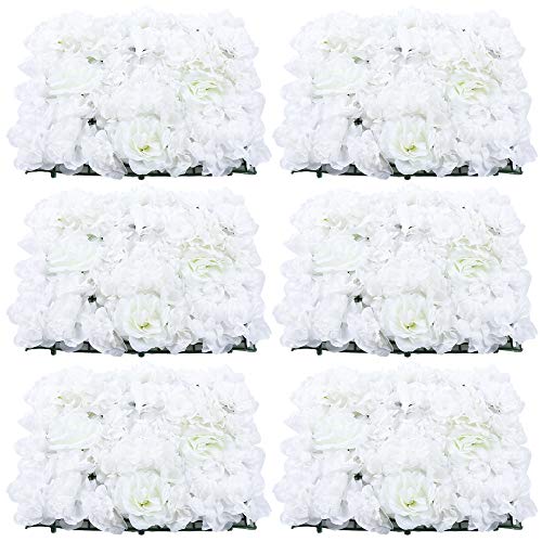 DNYSYSJ Flower Wall 12PCS 23.62"" x 15.75"" x 0.79"" Lifelike Pink & White Hydrangea Artificial Flowers Panel Silk Fabric Floral Wall Mat Rose Flower Wall Backdrop Decors, VUIFGBP4HRP04 - White / 6 pieces