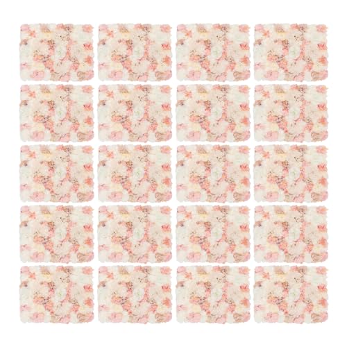 20PCS Artificial Flower Wall Panels with Dahlia, Roses, Hydrangea for Wedding Backdrop, Silk Flower Panels,Flowers Wall Backdrop for Baby Shower, Birthday Party Decor,23.6x15.7in Each (Beige) - Beige