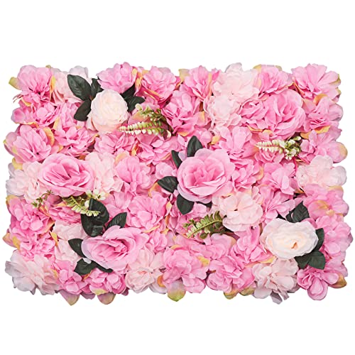 Flower Wall Panels 12pcs 24x15 Inch Artificial Wall Flower Backdrop for Wedding Party Baby Bridal Shower Decor, Hanging Fake Silk Flower Backdrop Wall Decor (Light Rose) - Deep Rose