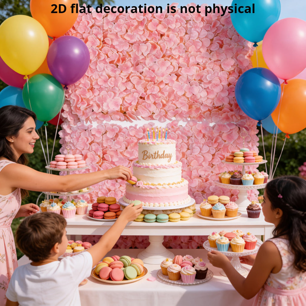12pcs Blush & Flower Wall Panels - Realistic 2D Flat Artificial Flower Backdrop, Install Wedding/ Decoration, 15x15 Inches for Photo Booth Background, No Maintenance Required Suitable for Wedding Backdrop, 2D Flat